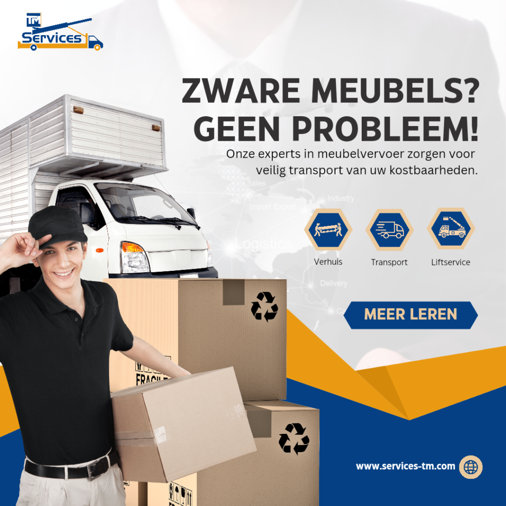 Profesionele verhuisteam van TM-Services die zware meubels laden in Gent, België